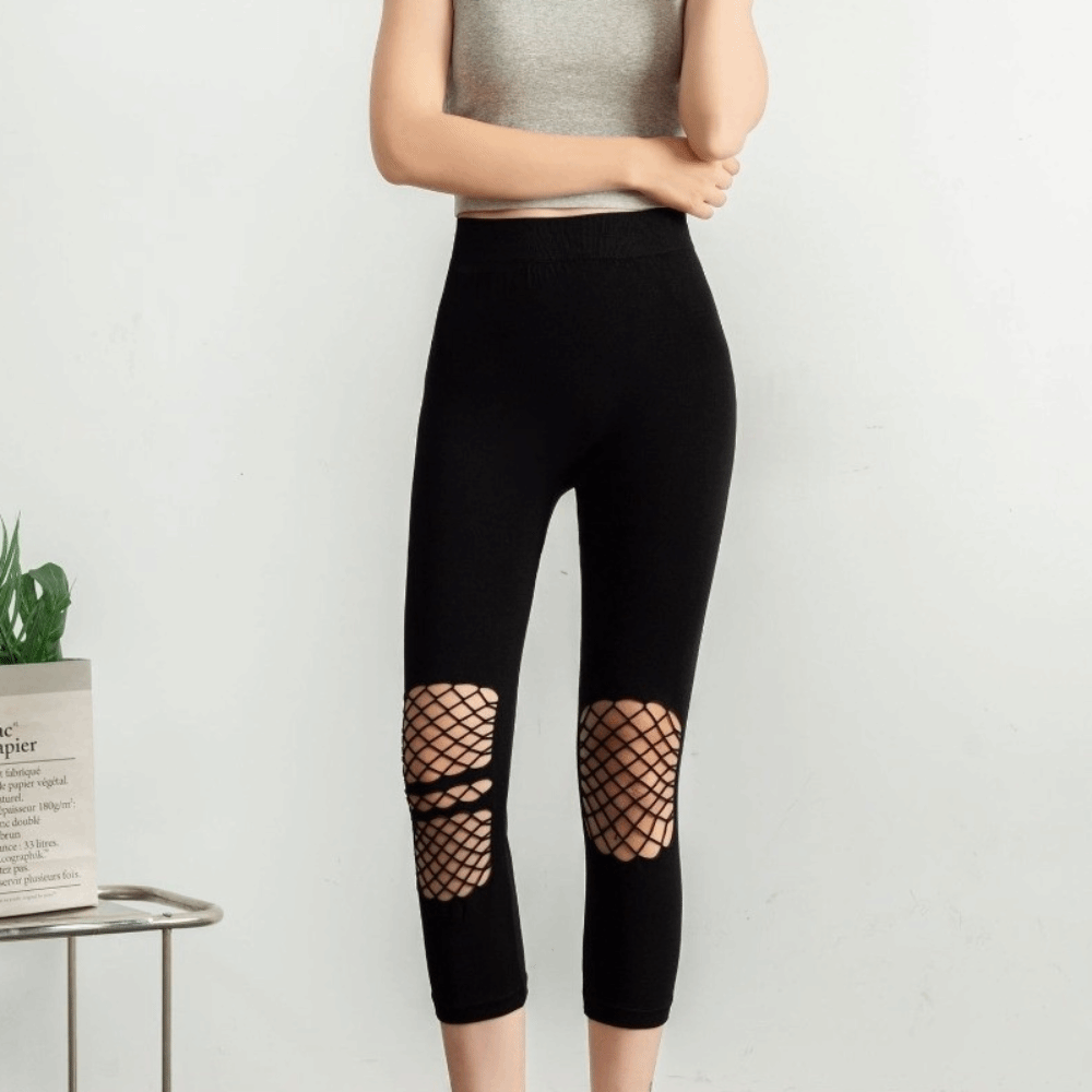 Yoga & Fitness Center - Neue Aushöhlende Damen-Netzleggings Atmungsaktive Lochmuster-Yogahosen Hochgeschnittene