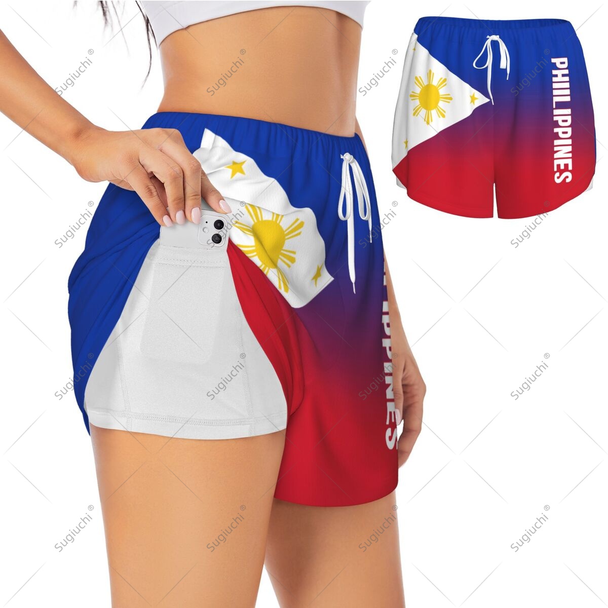 Yoga Fitness Girl - Damen- und Mädchen-Sportshorts mit Philippinen-Flagge für