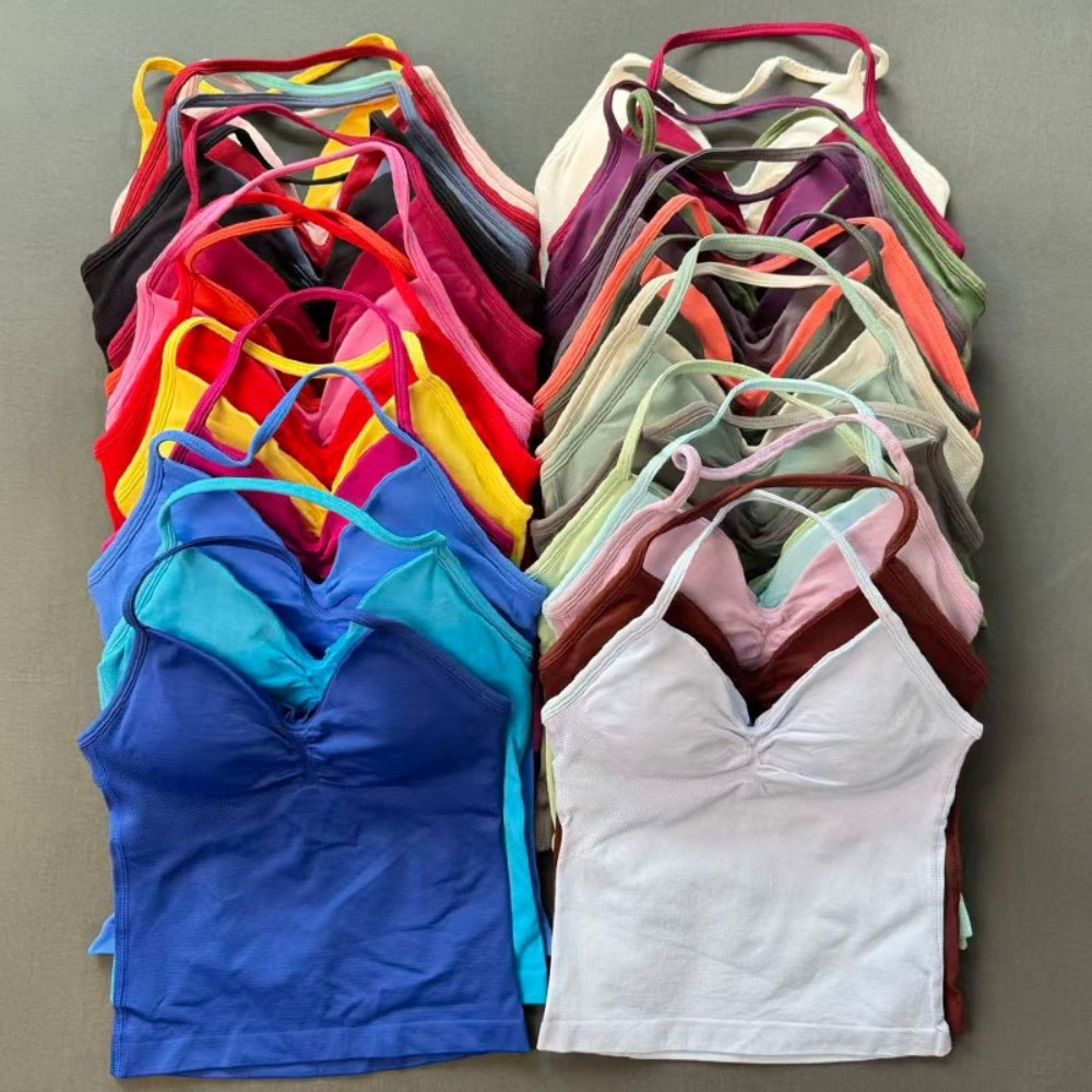 Yoga Fitness Com - Damen-Gym-Tops mit Neckholder-Ausschnitt, gepolstertes Yoga-Tanktop, schnell