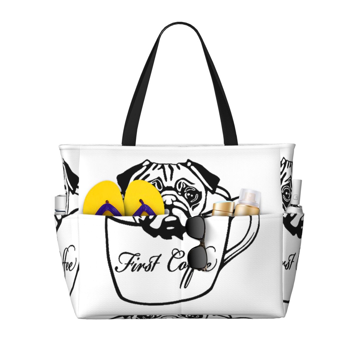Yoga Fitness First - Pug First Coffee Strandtasche, Sporttasche, Yoga-Tasche,