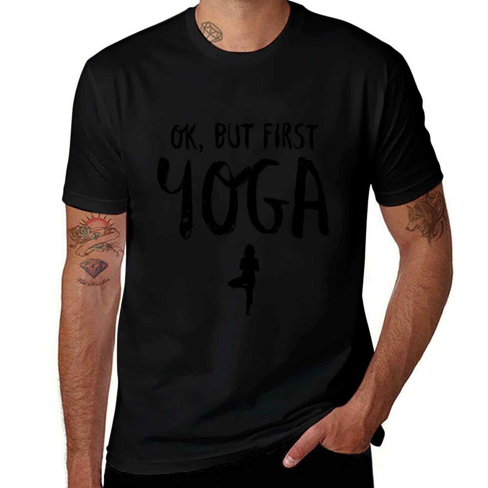 Yoga Fitness First - Ok, aber zuerst Yoga, lustiges Fitness-Gym-Yoga-Liebhaber-T-Shirt,