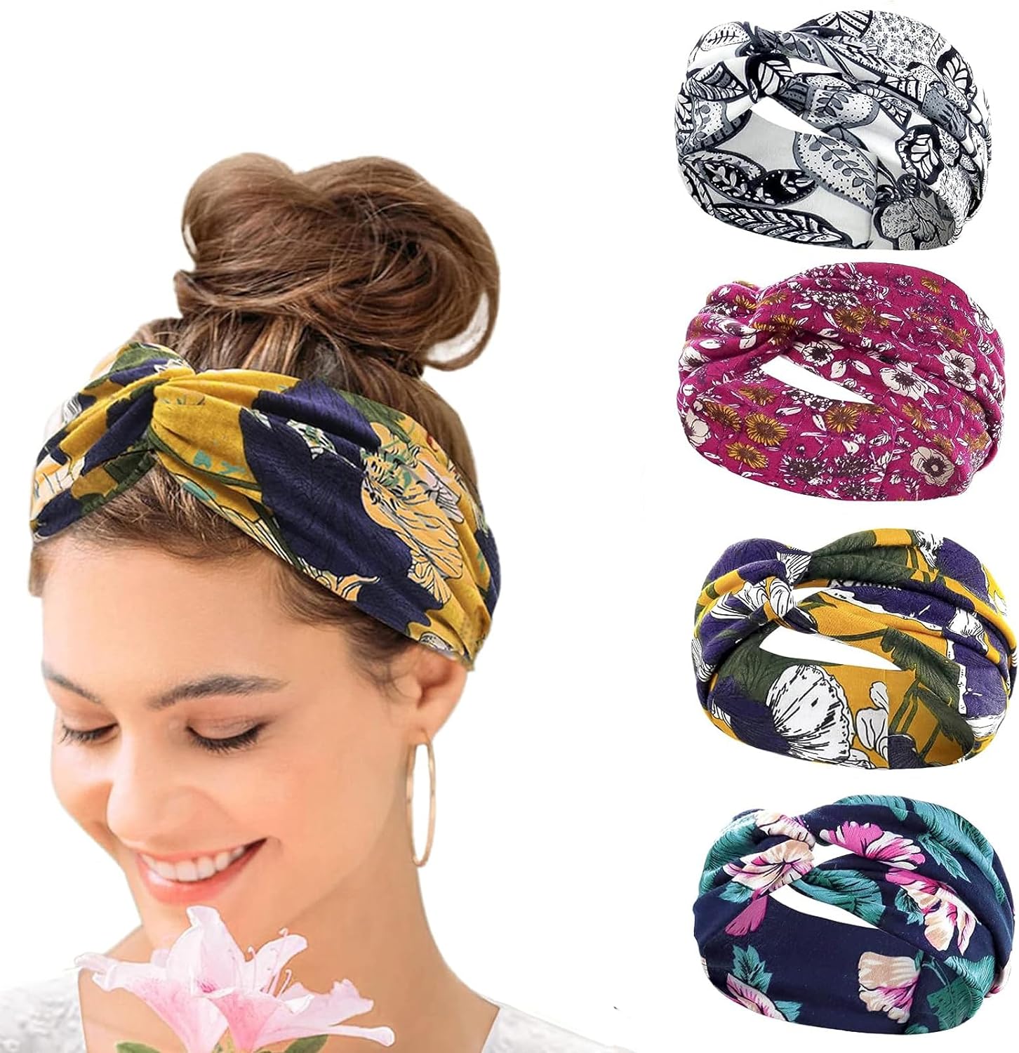 Yoga Fitness Girl - 4-teiliges Boho-Stirnband für Damen, elastisch, weiches